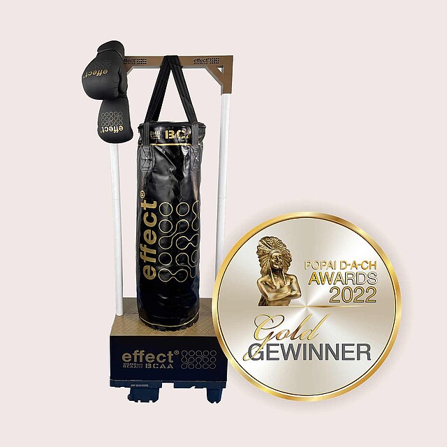 Gold in der Kategorie „Getränke, Tabak“: 1/4-Display für Gewinnspiel-Promotion der Marke effect®